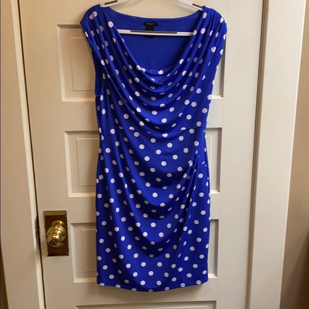 Flattering Ann Taylor Blue White Polka dot dress